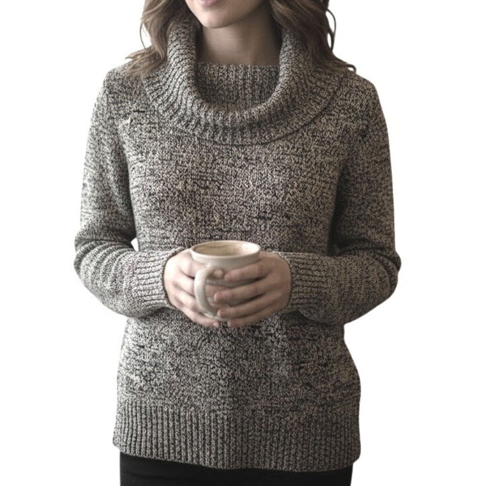Lauren Ralph Lauren Cowl Neck Marl Knit Sweater Black White Gray‎ Medium